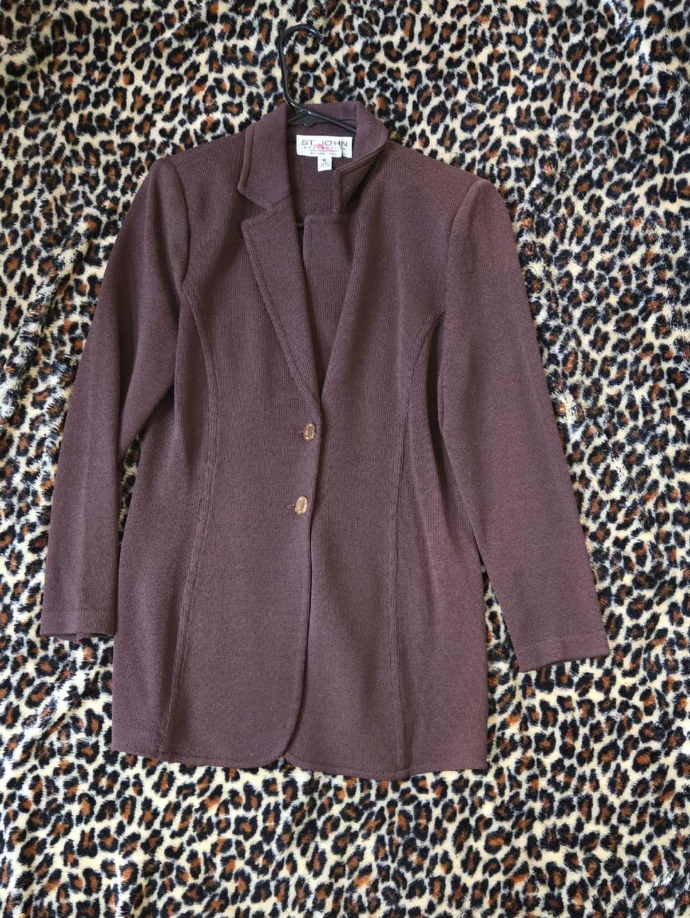 St. John Brown Knit Blazer with Notched Lapel